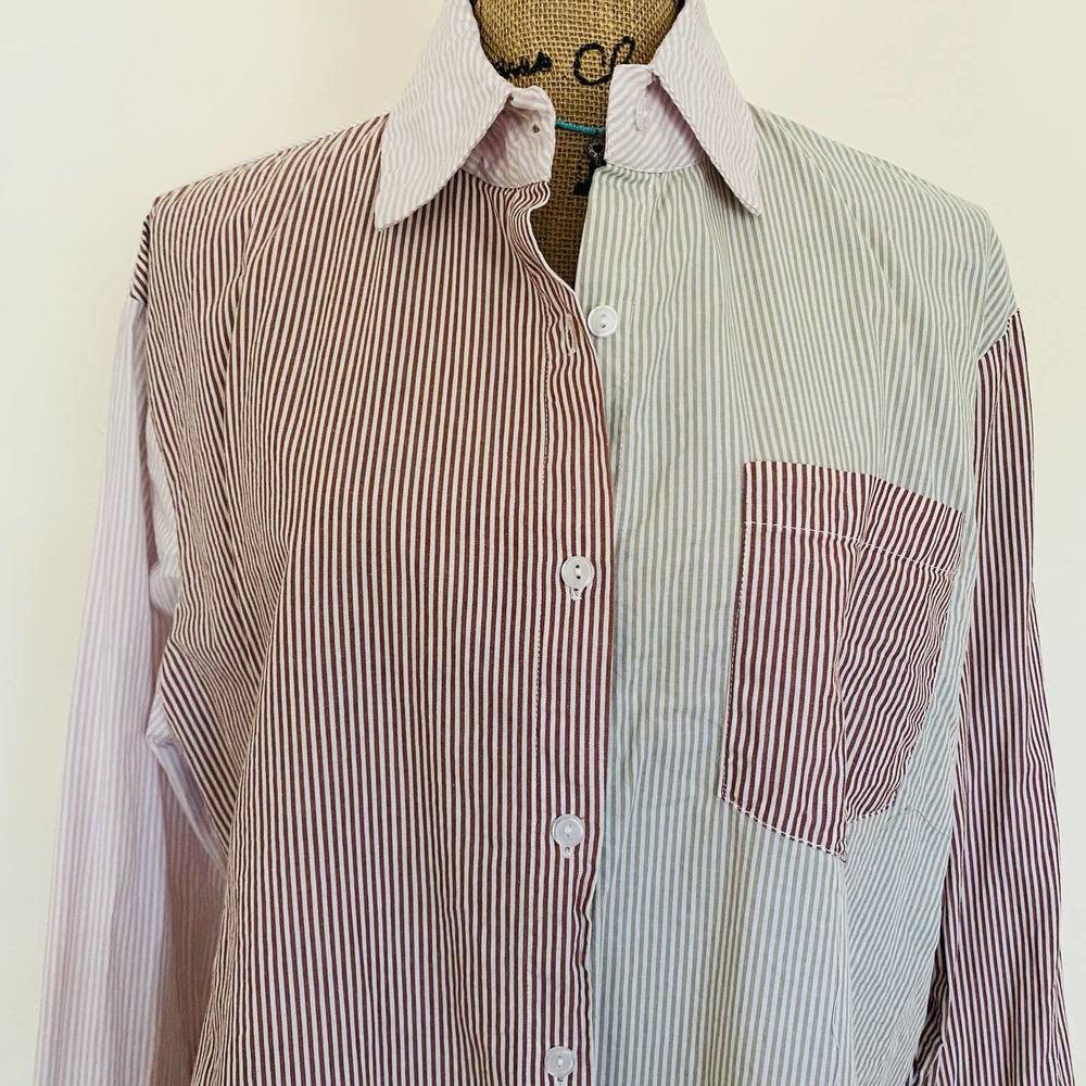 Beige Botany Los Angeles LA 100% Cotton Button Down Classic Two Tone Shirt